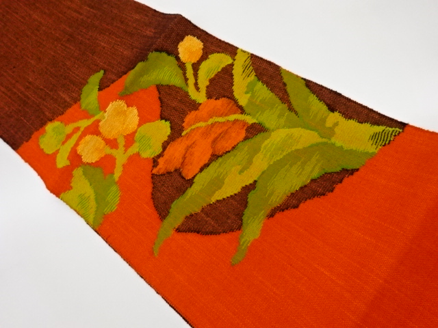 JAPANESE KIMONO / VINTAGE NAGOYA OBI / MAWATA TSUMUGI / WOVEN FLOWERS